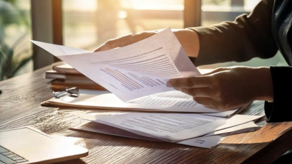 A person reviewing planning documents at a table