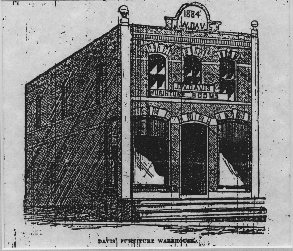 1884 drawing of J. W. Davis Furniture Rooms